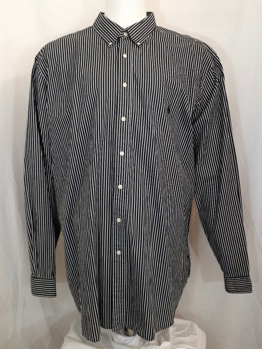 Ralph Lauren Shirt Mens 2XLT Black White Striped Classic Fit Cotton Button NWOT